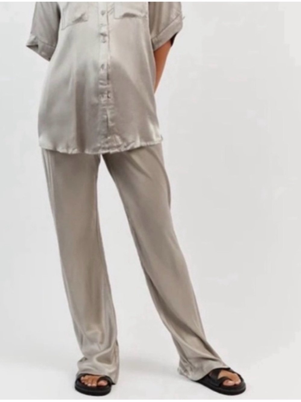DISSH SIMONE PEWTER SATIN BIAS CUT PANT